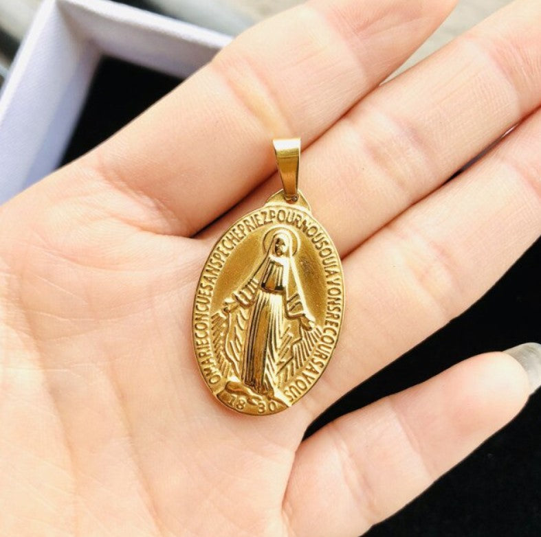 Colar + Medalha Virgem Maria - Banhado a Ouro